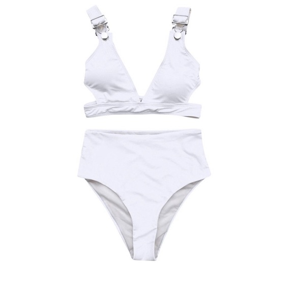 NWT Cupshe White Bikini Swimsuit Bandage Push-up Bra High Waist - Picture 3 of 7